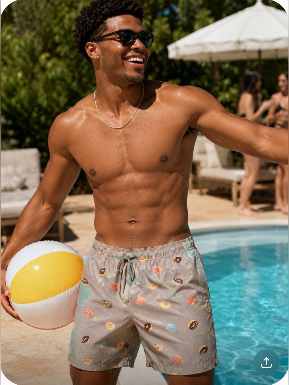 RAINFOREST Gray Swim Trunks W/ Donuts - XL - Fun, Summer, Party Vibes